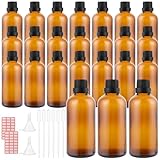 SHUESS 24 Stück 100ml Tropfflasche, Leere Braunglasflasche, Tropfflasche aus Glas Apothekerflasche Set inkl, Tropfer Trichter und Etikett (Braun, 100ml)