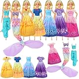 7 Sets Kleidung Kompatibel mit Barbie 11.5inch Puppen Verschiedene Prinzessinnen Kostüme Kleider, Darunter Meerjungfrauenrock, Prinzessinnenrock, Hosenträger und Hose für 11,5-Zoll-Mädchenpuppen