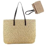 AZIDWERYQ Strohtasche, modische Sommer-Strandtaschen für Damen, große Kapazität, gewebte Schultertasche mit Reißverschluss, Handtaschen für Pool, Berufung, Strandtasche aus Stroh