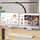 LOTTBUTY Doppelkopf Schreibtischlampe LED dimmbar,24W 80CM Homeoffice Tageslichtlampe Schreibtisch Lampe, Schwanenhals Büro Tischlampe (Schwarz,Klemmbar)