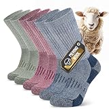 TIBISI Herrensocken, Merinowollsocken, dicke Wandersocken, gepolstert, feuchtigkeitstransportierend, atmungsaktiv, warm im Winter, für Outdoor, Wandern, Sport, weich und bequem, 3 Paar