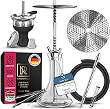 M. ROSENFELD Edelstahl Shisha Set Komplett mit Kopf, Schlauch & Zubehör | V2A Hookah für Anfänger & Profis | Closed Chamber System, 1 Anschluss (für 2 Schläuche erweiterbar), Zeitloses Design
