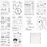 Silikonstempel Set, 10 Blätter Silikonstempel Geburtstag Clear Stamps Sprüche Deutsch Silikonstempel mit Stempelblock 10x10 cm für DIY Bullet Journal Scrapbooking Fotoalbum Geburtstag Stempelset