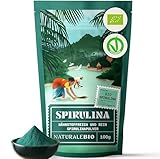 NaturaleBio Spirulina Pulver 100g. Natürliches und rohes Spirulina-Algen Pulver. Vegan und rein. In Tropischen Regionen Asiens kultiviert. Ideal für Getränke, Smoothies und Rezepte.