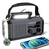 10000mAh Kurbelradio, BIAOQINBO AM/FM Solar Radio 3 Lademethoden 6 in 1 Tragbares Notfallradio mit Powerbank, IPX3 Wasserdicht, SOS, Taschenlampe für Camping, Outdoor, Notfall