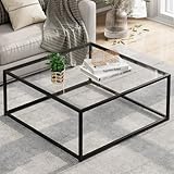 Couchtisch Quadrat Glas Schwarz, Quadratischer Couchtisch Aus Glas, Beistelltisch Wohnzimmertisch Couchtische Glastisch Rechteckig, Coffee Table Quadrat für Wohnzimmer Büro, Metallgestell, 67x67x40 cm