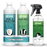 bio-chem Badreiniger Set 3-teilig- 1x Haar-Weg Abflussfrei, 1x Urinsteinentferner, 1x Sanitärreiniger - Effektiver Abflussreiniger, Toilettenreiniger & Kalkentferner für Bad, Dusche, Toilette, WC