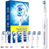 Rotierende elektrische Zahnbürste für Erwachsene mit 8 Bürstenköpfen (2 Typen), 4 Modi Deep Clean elektrische Zahnbürste mit wiederaufladbarem Strom und 2 Minuten Smart Timer Weiß