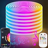 Lamomo LED Strip 10m, RGB Led Streifen mit Fernbedienung APP Steuerung, 24V Wasserdichte Flexible Dimmbar Led Leiste, Bluetooth Musik Sync Indirekte Beleuchtung Band für Party, Schlafzimmer, Spiel