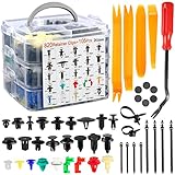 Uolor Auto Befestigung Clips, Universal Türverkleidung Klammern Stoßstangen Zierleisten Befestigungclips Plastikklips Set mit Demontage Werkzeuge, Kabelbinder und Schwammig Kissen