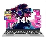 NOTODD 2025 Laptop 14 Zoll Win 11 Pro 6GB RAM 256GB SSD Unterstützung 1TB (TF 512GB) Notebook Celeron N4020 (bis2.8GHz) 5000mAh 1920x1080p WiFi Deutscher Tastaturschutz und kabellose Maus-Silver