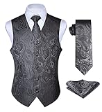 Enlision Anzugweste grau Herren Hochzeit Paisley Westen & Krawatte Einstecktuch Party Floral Jacquard Anzug Weste Set XXL