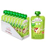 FruchtBar Bio Questchie Birne, Apfel, Hirse, Frucht-Püree im Quetschbeutel für Babys ab 6 Monaten & Kinder, 8x 100g