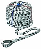 Seilflechter - Ankerleine 12mm Ø, 30m Länge, rostfreie Edelstahl-Kausche fest eingespleißt und betakelt, Taifun Ankerseil in Weiß/Schwarz, 2.500 daN