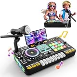 DJ Mischpult DJ Pult für Kinder 3-10 Jahre DJ Controller DJ Mixer Musikinstrumente mit Mikrofon 100+ Soundeffekten Licht Akku, Geschenk Spielzeug für DJ-Anfänger Jungen Mädchen 3 5 6 7 8 9 10 Jahre
