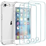 Whioltl Hülle für iPhone 6 Plus und iPhone 6S Plus mit 3 Stück Schutzfolie, 4 in 1 Durchsichtige Kratzfest Stoßfest Handyhülle, Rundumschutz Nicht Vergilbend Schutzhülle, Transparent