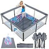 Laufstall Baby mit Matratze,127 * 127 Laufgitter baby Faltbar,Indoor&Outdoor Baby Laufgitter,Laufstall Faltbar mit 50 Ozeanbällen