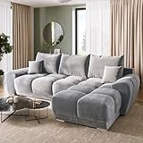 BROMARKT NUBES Ecksofa - Eckcouch mit Schlaffunktion und Bettkasten - Couch - L Form - Bettsofa - Wohnzimmer Möbel - Big Sofa - 294x184 cm - Grau