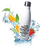 Edelstahl-Trinkflasche 500ml personalisiert – „Starke Frauen fahren Motorrad und heißen WUNSCHNAME“ Thermo-Flasche mit Namen | Geschenk für Motorradfans zum Geburtstag (Frauen)