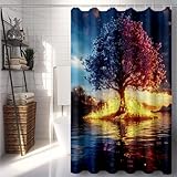 Duschrollo 120x200 cm, Blau Duschvorhang Baum Duschrollo für Badewanne Wasserdicht Shower Curtains, Shower Curtain Polyester Textil mit ösen und 12 Duschringen für Badezimmer Deko -lsy25076E7O0
