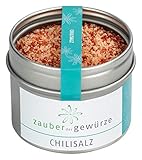 Zauber der Gewürze Chilisalz in Premium-Qualität - Chili Salz für Pasta, Chili con Carne, Salsa-Saucen, Suppen & viele weitere Gerichte, in wiederverschließbarer Aroma-Dose, 105 g