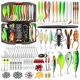 TRUSCEND Angeln Köder Set mit Tackle Box für Hecht, Zander, Forelle, Barsch, Angelzubehör einschließlich Gummifische, Oberflächenköder, Spinner, Popper, Jigs Head für Süßwasser-Salzwasser-Fischen