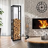 ML-Design Kaminholzregal 40x150x25 cm rechteckig Schwarz, Metall, Innen/Außen, Brennholzregal Holzaufbewahrung aus beschichtetem Stahl, Kaminholzständer Kaminholzhalter Feuerholzregal für Kamin/Ofen