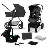 Kinderkraft MOOV CT Kinderwagen 3 in 1 komplettset bis 26 kg, Kombikinderwagen reisesysteme mit Babyschale I-size 40-75 cm, Wickeltasche Regenschutz Fußsack, Zusammenklappen, Liegeposition, Schwarz