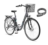 TELEFUNKEN E-Bike Elektrofahrrad Alu 28 Zoll mit 7-Gang Kettenschaltung, Pedelec Citybike leicht mit Fahrradkorb und Fahrradschloss, 250W und 10,4Ah, 36V Sitzrohrakku, RC822 Multitalent