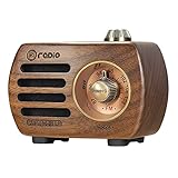 PRUNUS R-818 Holz Mini Radio Klein, Retro Radio mit Bluetooth Lautsprecher, tragbares FM UKW Radio, Wiederaufladbares Radio, Basslautsprecher mit exzellenter Bassqualität. (Walnußholz)