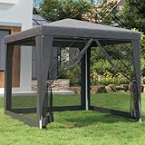 Partyzelt mit 4 Mesh-Seitenwänden, Anthrazit 2,5x2,5 m HDPE, wasserfest, UV-beständig, robuster Eisenrahmen, für Garten, Terrasse, Outdoor-Events