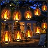Joomer Solar Lichterkette Aussen, 12.6M LED Solar Lichterkette Außen mit Flammeneffekt, Solar Flammenlicht Lichterkette Outdoor Wetterfest Vintage für Garten Party Pavilion Balkon