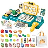Kasse Spielzeug für Kinder, Kleinkind Pretend Play Store mit Echten Rechner, Scanner, Spielen Essen, Geld & Kreditkarte, Handtaschen，Lernspielzeug für Kinder ab 3 Jahre,Geschenk für Jungen Mädchen