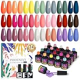 U V Nagellack, Phoenixy 24Pcs 7ml 21 Farben U V Nagellack Set mit Unterlack und Überlack, Gel Nägel Set Kit Uñas Semipermanentes Esmalte para Manicura