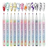 LOPHE Nagellack Stift Set, 12 Farben DIY Linie Nagelkunst Graffiti, 3D, 0.7mm Nagellack Stift, Schnelltrocknende, Nageldesign, Graffiti-Acrylfarbe für Zuhause und Den Salon Nagel-DIY