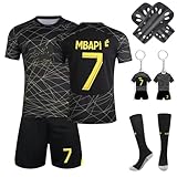 Fußball Trikot Kinder,Fußballtrikots Fussball T-Shirt Shorts Fussball Trikot Kinder Set mit Schienbeinschoner Socken Schlüsselanhänger für Jungen