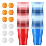 BUCOMTU Becher Set，Becher Partybecher Enthält 50 Becher (16oz) und 12 Tischtennisbälle，mehrweg Becher，Perfekt für Party Partys, Geburtstage, Hochzeiten, Camping
