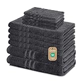 Lavea 10-teiliges Handtuchset Elena aus 100% Baumwolle - Anthrazit, 4 x Handtuch, 2 x Duschtuch, 2 x Gästetuch, 2 x Waschhandschuh, Handtücher Set weich, saugstark & pflegeleicht – Oeko-TEX
