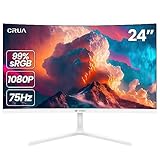 CRUA 24 Inch White Monitor, FHD(1920×1080p) 75Hz 99% sRGB Computer Monitor, LED Filter Blue Light 178° Wide Viewing Angle Curved .for Home, Office and Dormitory(HDMI, VGA)-White