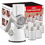 GDL Käsereibe mit Kurbel, Aktualisiert Reibe für Gemüse mit 5 Trommelblättern, Trommelreibe Gemüseschneider Einfach und Schnell, Gemüsehobel Ice Crusher für Käse, Eis, Nuss, Gurke, Karotte, Grau