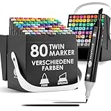 OfficeTree 80er Alkohol Marker Set - Filzstifte für Erwachsene mit Stifte Box - Marker Stifte Set mit Farbcodes - Alkohol Stifte zum Zeichnen & Malen - Twin Marker auch als Manga Stifte