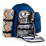 CampFeuer Picknickrucksack 32-teilig | Picknickset für 4 Personen | Blau | mit Flaschenhalter, Picknickdecke, Kühlfach und Campinggeschirr | Freizeitrucksack, Campingrucksack