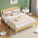 Doppelbett, Rattanbett, Jugendbett Erwachsenenbett 160X200cm, Rattannetzkissen, mit 15 Latten und Mittelfüße, Kiefer + PE-Rattan, Natur