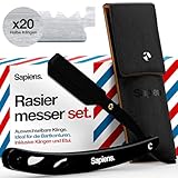 Sapiens Barbershop Rasiermesser Herren - Bart Rasierer + 20 Derby Halbe Rasierklingen + Tragetasche - Barber Rasierer mit Wechselklinge - Straight Razor Schwarze Edition