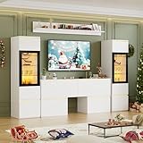 TV Wohnwand mit LED Beleuchtung 4-teilig Anbauwand mit Türen Wohnwand Wohnzimmer Komplett-Set Modern Schrankwand mit viel Stauraum & verstellbaren Einlegeböden für Jugendzimmer Gästezimmer Büro