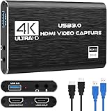 VIXLW Video Capture Card, 4K HDMI Video Capture Card, 1080P 60FPS, Loop-Out, USB 3.0 Audio Capture Card für Streaming, Gaming, funktioniert für Nintendo Switch/PS5/Switch/Kamera/PC/OBS