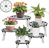 QLFJ-FurDec 5 Stück Pflanzenständer für Blumentöpfe, Metall, Schwarz, Rund Blumentopfständer, Blumentopf Ständer für Pflanzentreppe Heimpflanzenständer für Garten, Innenbereich, Balkon, Dekoration