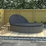 Tidyard Doppel-Sonnenliege Gartenliege Relaxliege Freizeitliege Gartenmöbel Liege Holzliege Strandliege Saunaliege Liegestuhl mit Kissen Poly Rattan Grau