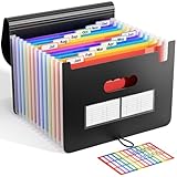 Dokumentenmappe A4, Fächermappe Sortiermappe Bunte Datei Ordner Regenbogen Aktenordner Ordner Akkordeon Design A4 Größe Grosse Kapazität Wasserdicht Materia 12 Fächer mit Deckel de ABC life