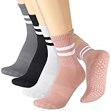 Apricitie 4 Paar Rutschfeste Socken Damen,Stoppersocken Yoga-Socke mit Griffen Pilates-Socken Lange Griffsocken für Damen und Mädchen